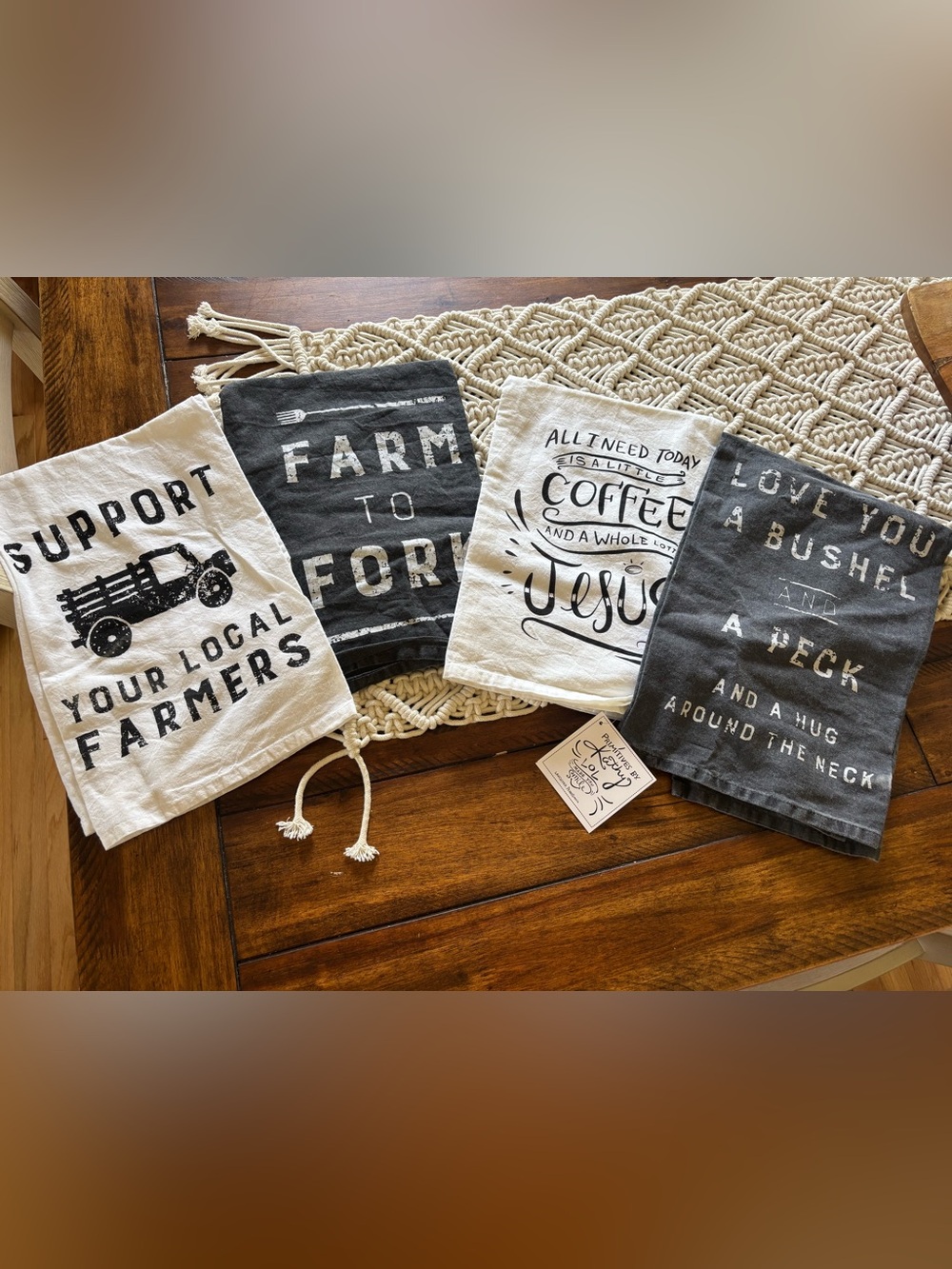 Primatives by Kathy Set of 4 Farmhouse kitchen Tea Towels - Black & Cream